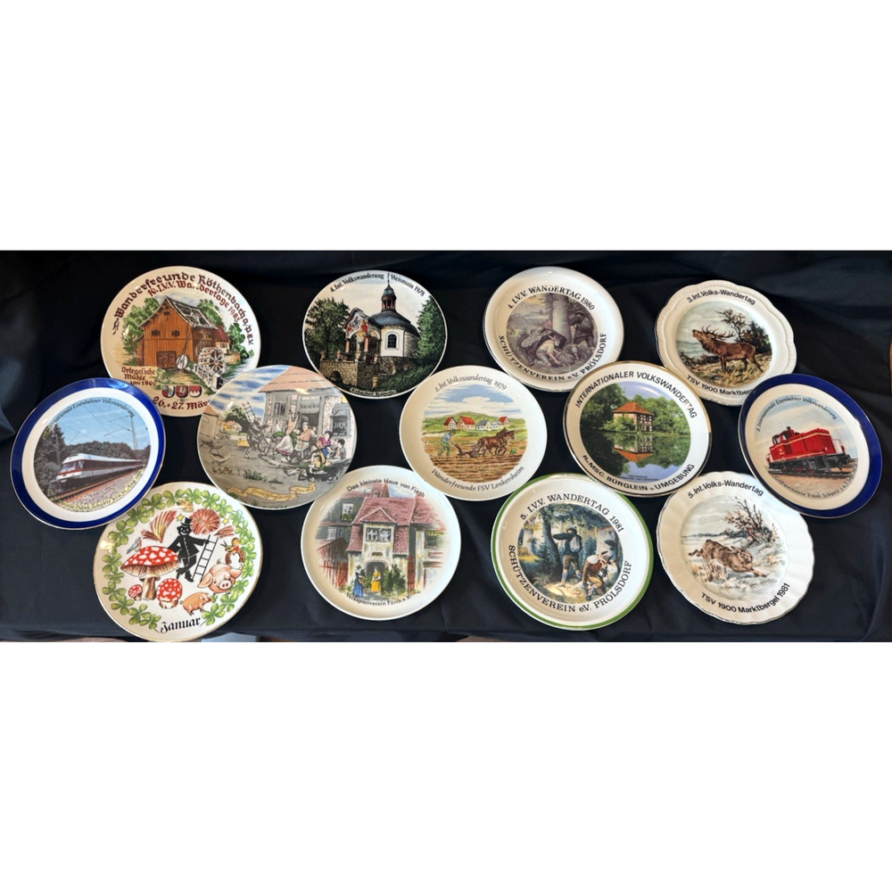Vintage German Collector Plates Lot 13 Plates 7 1/2"‎ Wandertag Animals Travel